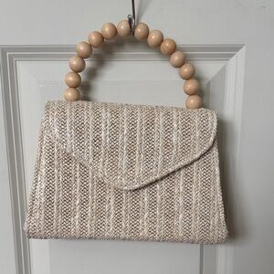 Tommy Bahama Retro Woven Clutch with Gold Chain and Beaded Handle